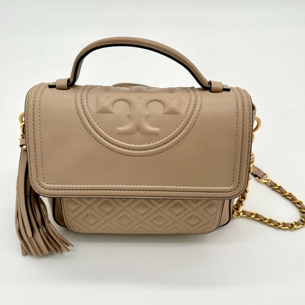 Tori Burch Fleming Quilted Leather Top Handle Satchel Crossbody Hand Bag Purse